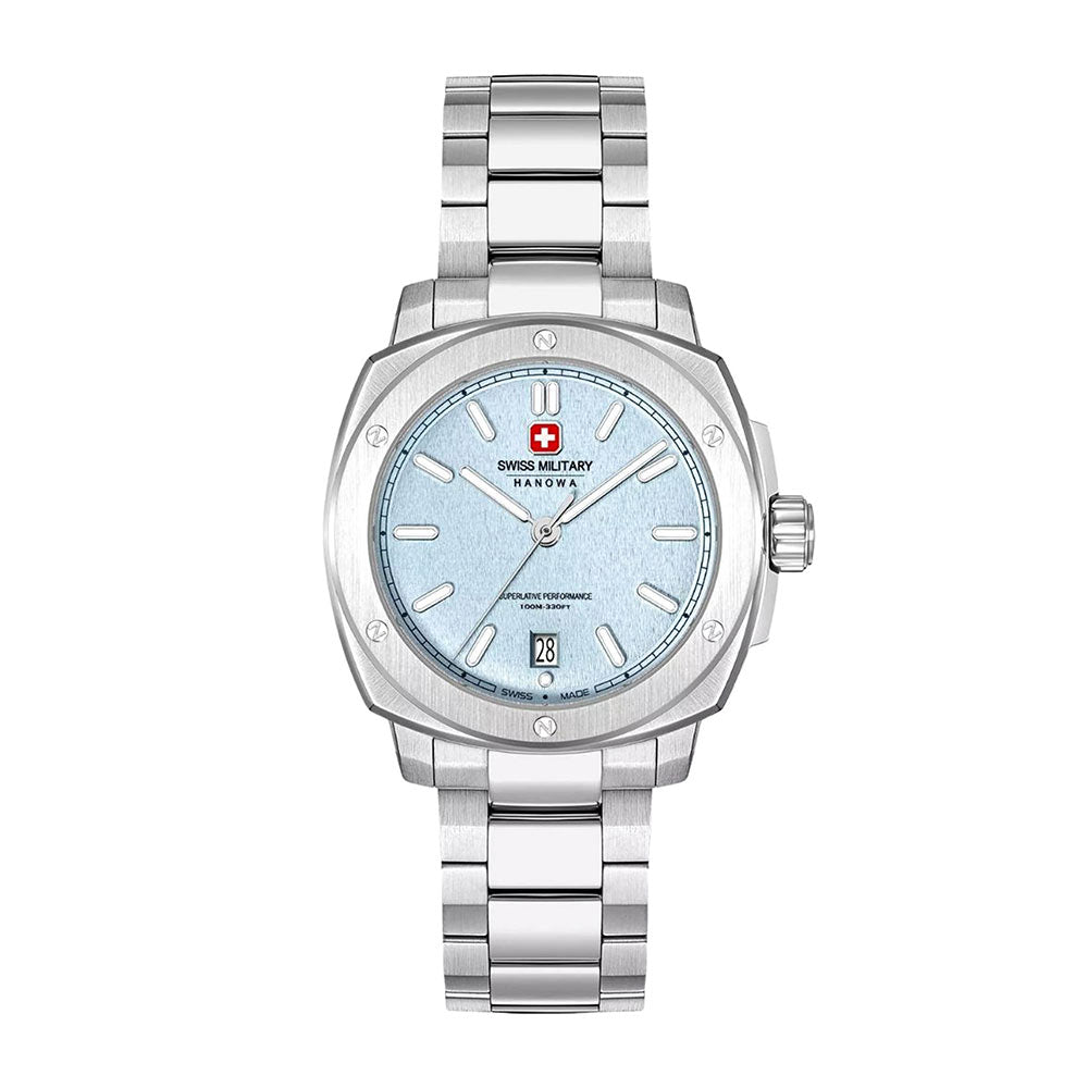 Swiss Military SMWGI2101502 - Orologio Uomo Quarzo, Cassa 44mm, Cinturino Acciaio, Quadrante Blu, Vetro Zaffiro, 10 ATM